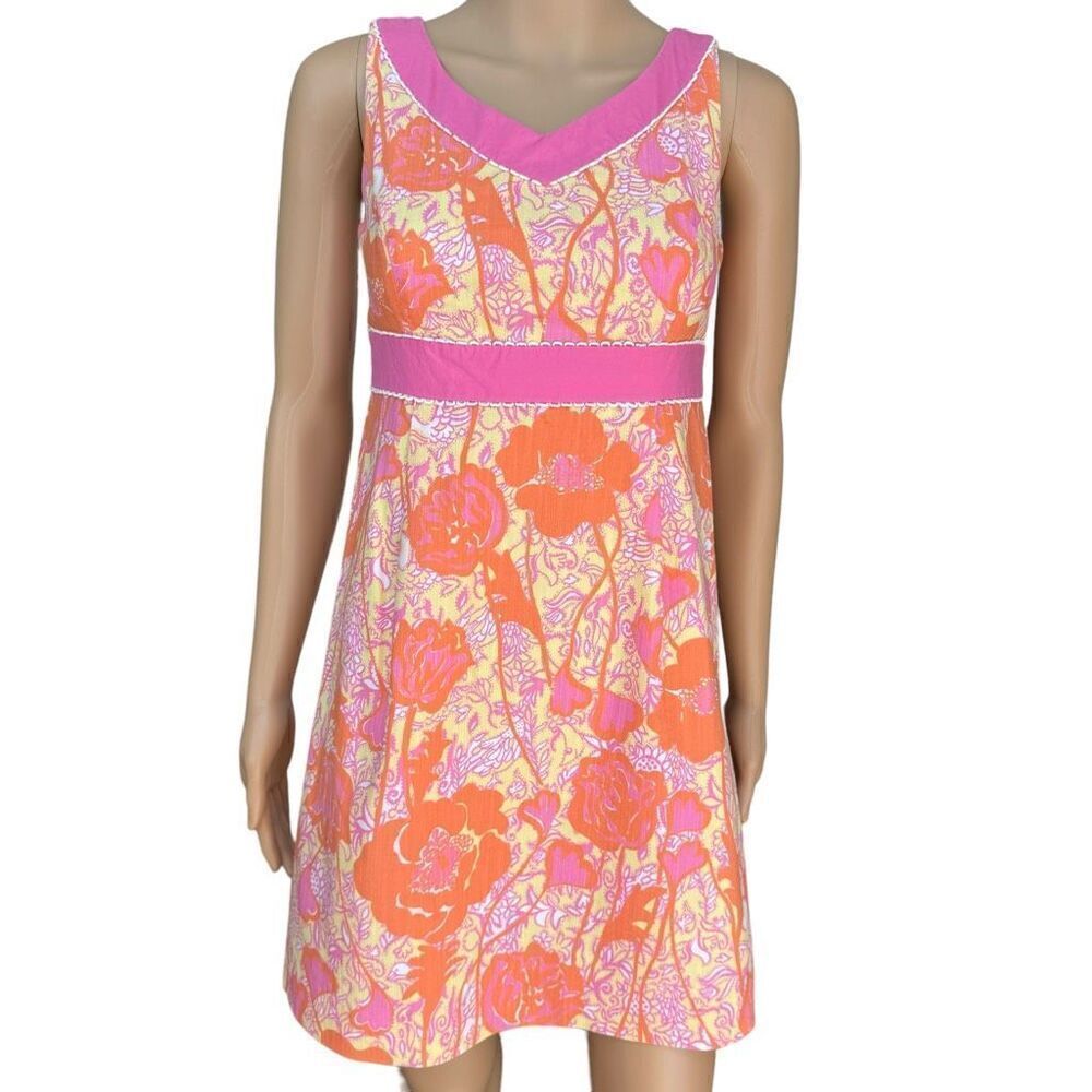 Lilly Pulitzer Originals orange starfruit hen house cotton dress lined size 0